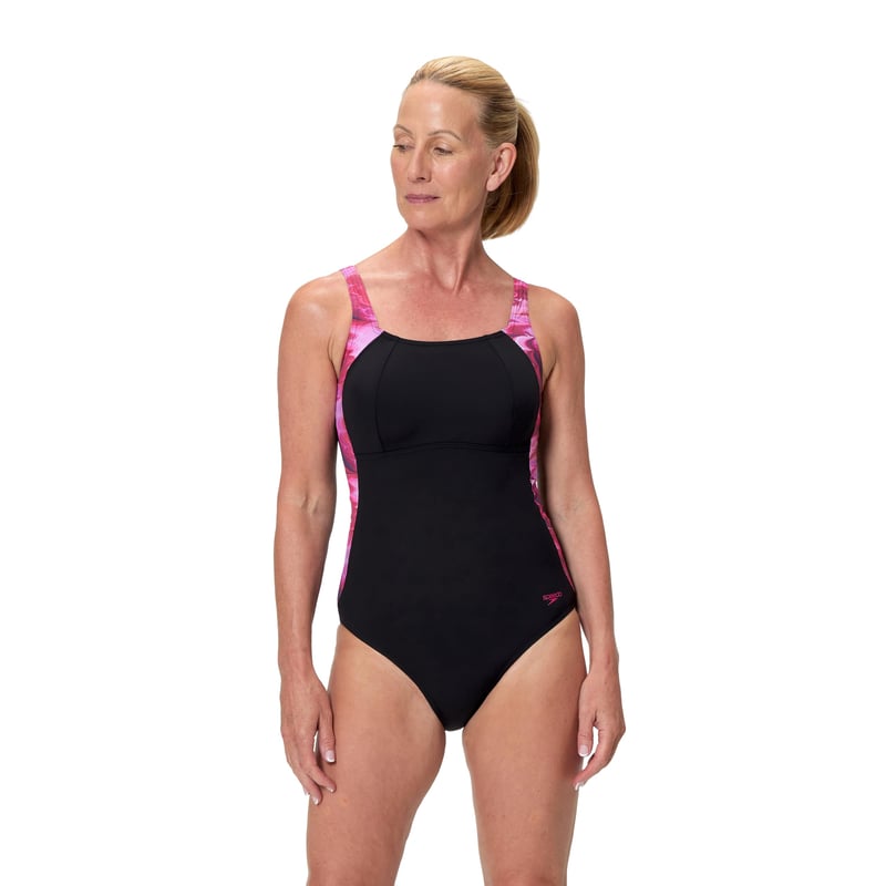 Costum de baie întreg pentru femei Speedo Print Luna Lustre, negru, mărimea 40