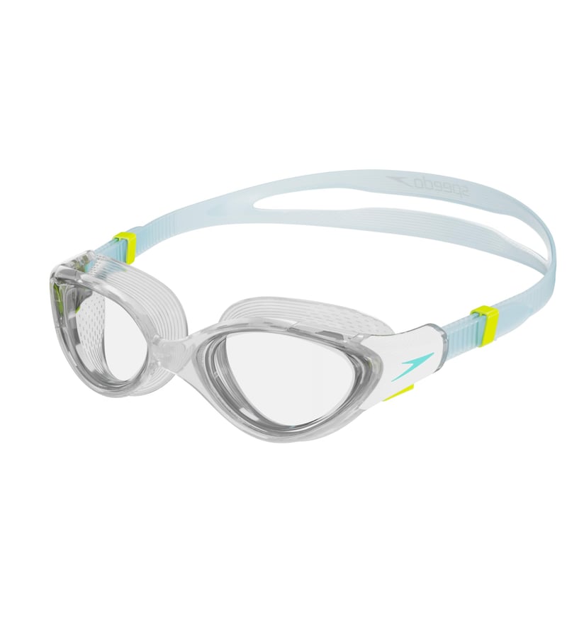 Dámske plavecké okuliare Speedo Biofuse 2.0 – proti zahmlievaniu, tesniace, pohodlné nosenie – priehľadné/biele/námornícka modrá