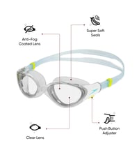 Dámske plavecké okuliare Speedo Biofuse 2.0 – proti zahmlievaniu, tesniace, pohodlné nosenie – priehľadné/biele/námornícka modrá 2