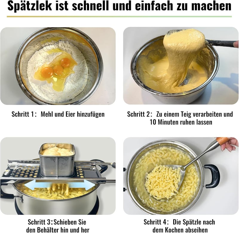 SPEENSUN Spätzle Slicer rozsdamentes acél, gumis fogantyú, mosogatógépben mosható