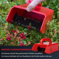 Zberač bobuľového ovocia Spesh Berry Picker s rúčkou, košík na zber malín, čučoriedok a čiernych ríbezlí - Červený 2