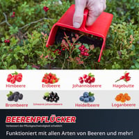 Zberač bobuľového ovocia Spesh Berry Picker s rúčkou, košík na zber malín, čučoriedok a čiernych ríbezlí - Červený 3