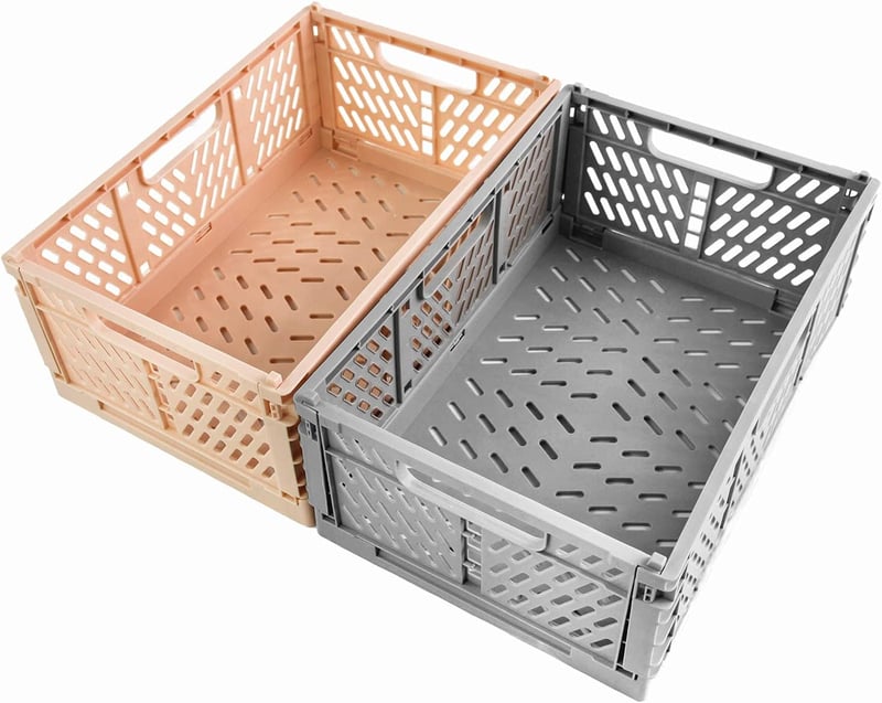 Spesh Összecsukható Tárolódoboz Szett 2 db, Műanyag Összehajtható Kosár, Erős Tárolódobozok Konyhába Hálószobába, Rózsaszín Szürke 30x20x12 