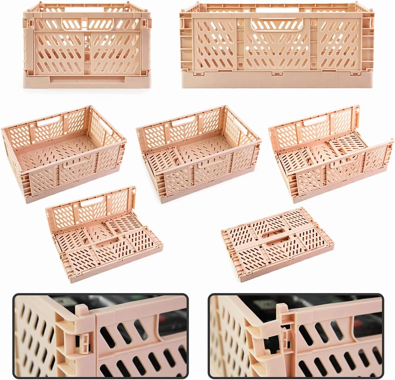 Spesh Összecsukható Tárolódoboz Szett 2 db, Műanyag Összehajtható Kosár, Erős Tárolódobozok Konyhába Hálószobába, Rózsaszín Szürke 30x20x12 