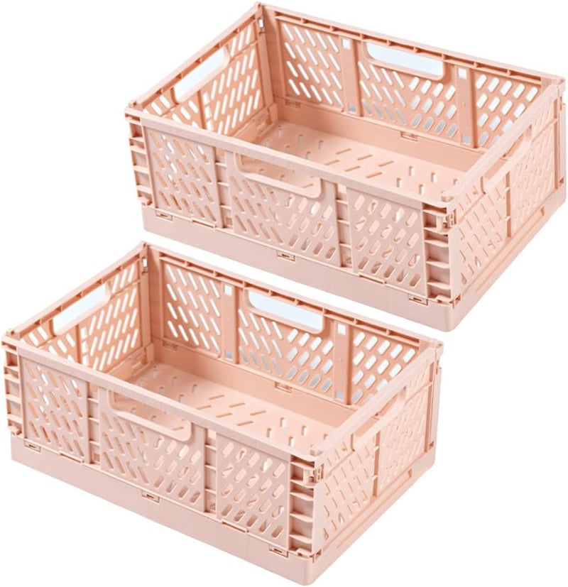 Spesh Összecsukható Tárolódoboz Szett 2 db, Rózsaszín Műanyag Rendszerező Kosár Gyerekszoba Konyha Iroda 30x20x12 cm