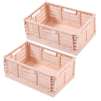 Spesh sklopiva kutija za pohranu set 2 kom, Ružičasta plastična košara za organiziranje za dječju sobu, kuhinju, ured 30x20x12 cm 1
