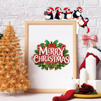 Decorațiune de Crăciun Spetsbst pentru tocul ușii cu motiv de pinguin, ornament festiv din lemn cu două fețe pentru perete, ușă, fereastră, șemineu, cu puncte adezive transparente 4