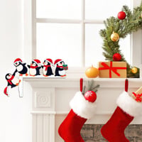 Decorațiune de Crăciun Spetsbst pentru tocul ușii cu motiv de pinguin, ornament festiv din lemn cu două fețe pentru perete, ușă, fereastră, șemineu, cu puncte adezive transparente 3