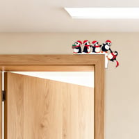 Decorațiune de Crăciun Spetsbst pentru tocul ușii cu motiv de pinguin, ornament festiv din lemn cu două fețe pentru perete, ușă, fereastră, șemineu, cu puncte adezive transparente 5