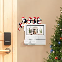 Decorațiune de Crăciun Spetsbst pentru tocul ușii cu motiv de pinguin, ornament festiv din lemn cu două fețe pentru perete, ușă, fereastră, șemineu, cu puncte adezive transparente 7