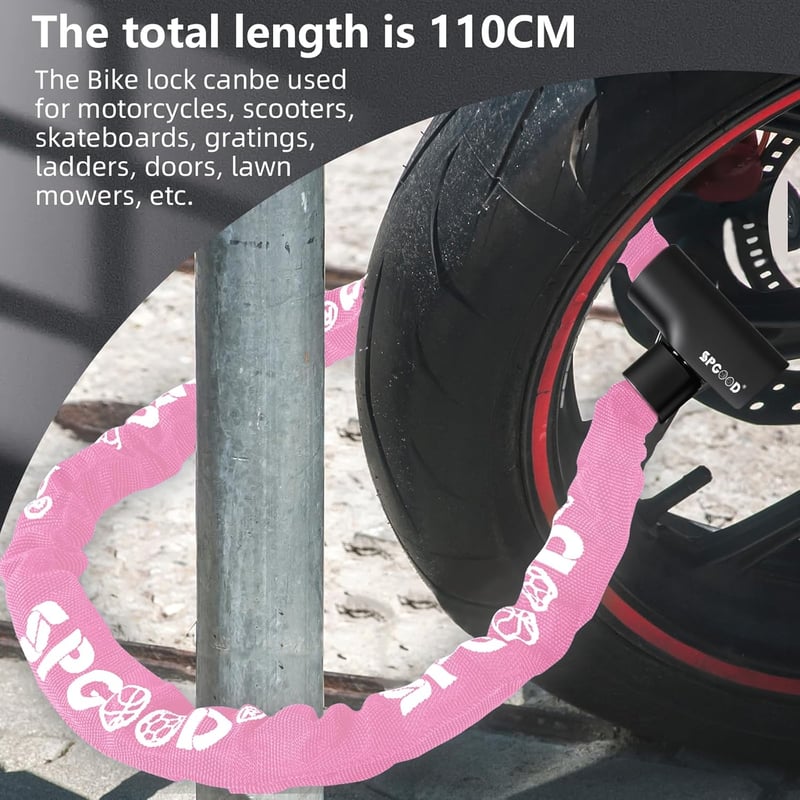 Spgood 90 cm-es Kerékpárlánc Lakat 3 Kulccsal, Vízálló Biztonsági Zár - 90 Cm, 6 Mm, Light Pink, With 3 Keys