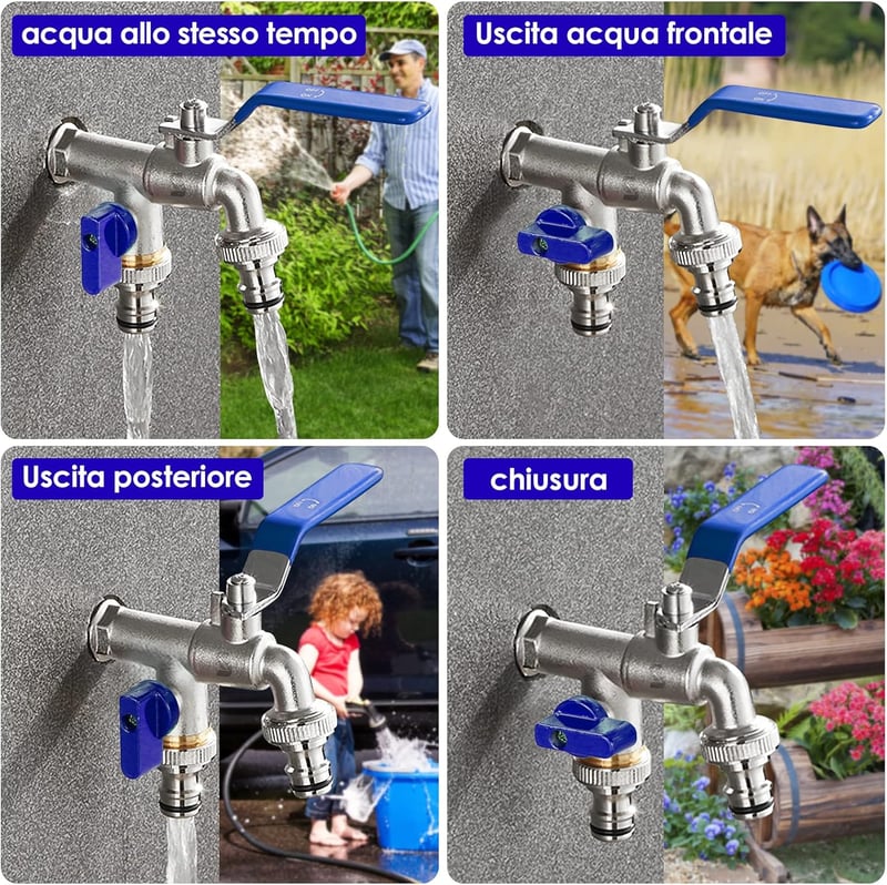 SPGOOD Dupla Kerti Csap 1/2" Sárgaréz Fagyálló Rozsdamentes Kék Tömlőcsatlakozó Tömítőszalaggal Kertöntözéshez