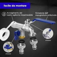 SPGOOD Dupla Kerti Csap 1/2" Sárgaréz Fagyálló Rozsdamentes Kék Tömlőcsatlakozó Tömítőszalaggal Kertöntözéshez 5