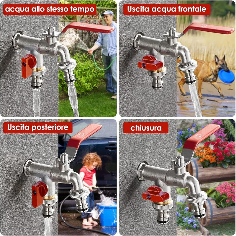 SPGOOD Dupla Kerti Csap 1/2" Sárgaréz Rozsdamentes Fagyálló 2 Tömlő Csatlakozóval Piros Fali Szerelésű Vízcsap Kerthez