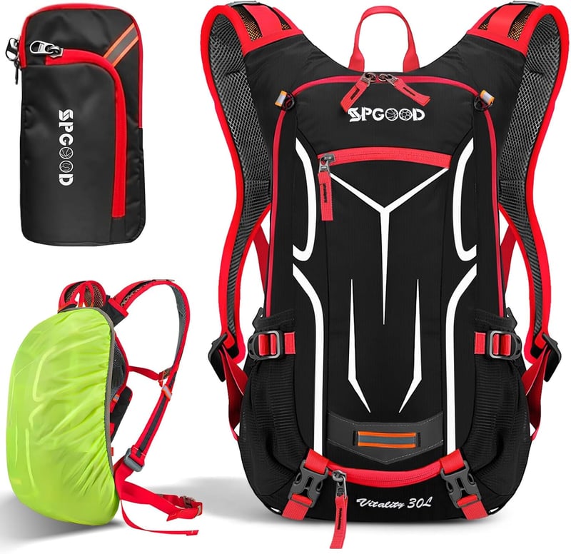 SPGOOD Kerékpáros Hátizsák 20L/25L/30L - Vízálló, Ultrakönnyű, Unisex Túrahátizsák Esővédővel és Sisaktartóval MTB Hegyikerékpárosoknak