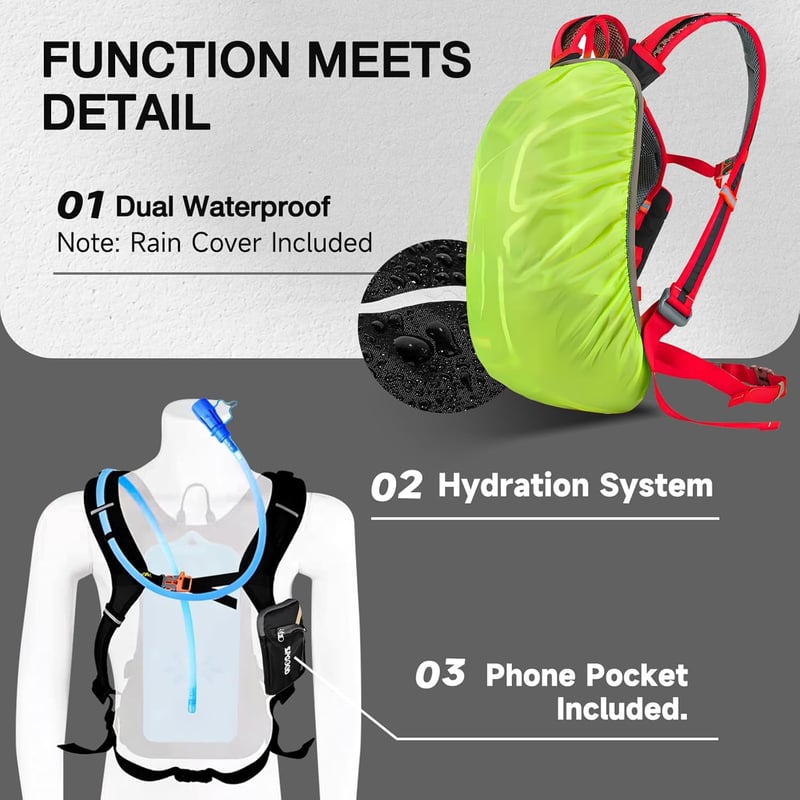 SPGOOD Kerékpáros Hátizsák 20L/25L/30L - Vízálló, Ultrakönnyű, Unisex Túrahátizsák Esővédővel és Sisaktartóval MTB Hegyikerékpárosoknak