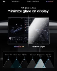 Protecție ecran din sticlă securizată Spigen Glas.tR EZ Fit pentru Tesla Model Y L, Standard, Premium 2026 și Performance 2024-2026, 16 inchi, mată, anti-amprentă, 10H+ 6