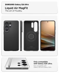 Husă Spigen Liquid Air MagFit pentru Samsung Galaxy S26 Ultra - Matte Black, carcasă din silicon negru mat, compatibilă MagSafe 3
