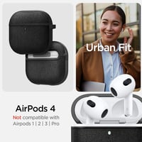 Puzdro Spigen Urban Fit pre Apple AirPods 4 (2024) – PC obal s nylonovým povrchom a karabínou, ochrana proti poškriabaniu, čierna 2