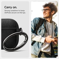 Puzdro Spigen Urban Fit pre Apple AirPods 4 (2024) – PC obal s nylonovým povrchom a karabínou, ochrana proti poškriabaniu, čierna 4