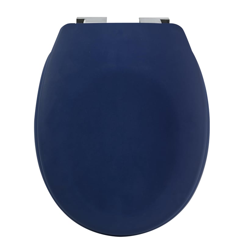 Capac WC Spirella Neela cu mecanism Soft Close, albastru închis mat, 44x37x3 cm, oval, cu balamale din ABS cromat