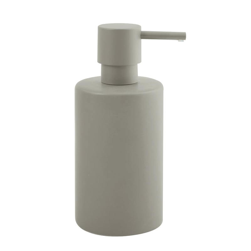 Porcelánový dávkovač na tekuté mydlo Spirella Tube s pumpičkou z nehrdzavejúcej ocele, matná taupe hnedá, 300 ml