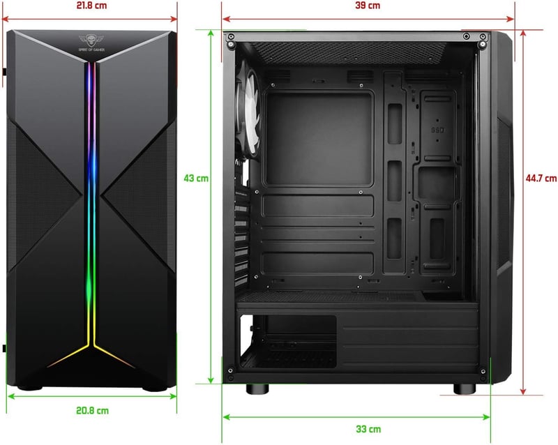 Spirit Of Gamer Clone III PC ház ARGB LED, üveg oldal, fém elülső panel, ATX/mATX/ITX - BLACK