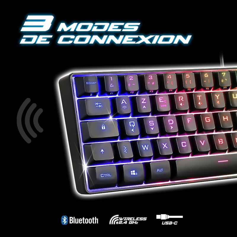 SPIRIT OF GAMER Elite K50 Wireless Gaming Billentyűzet RGB Háttérvilágítás 60% TKL Azerty