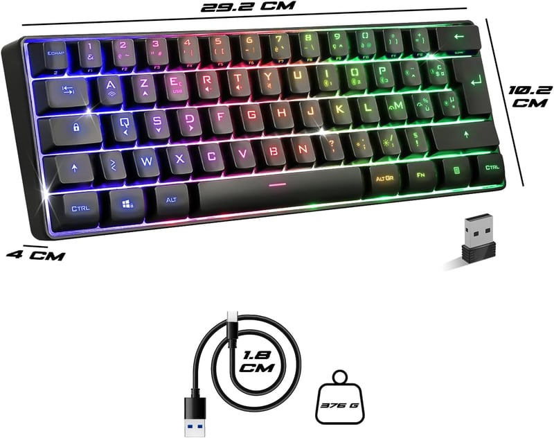 SPIRIT OF GAMER Elite K50 Wireless Gaming Billentyűzet RGB Háttérvilágítás 60% TKL Azerty