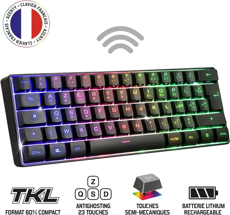 SPIRIT OF GAMER Elite K50 Wireless Gaming Billentyűzet RGB Háttérvilágítás 60% TKL Azerty