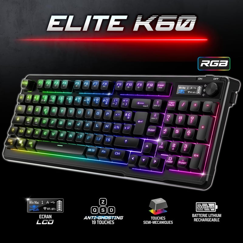 Spirit of Gamer Elite K60 Wireless Gaming Billentyűzet RGB Háttérvilágítás 360H Akkumulátor