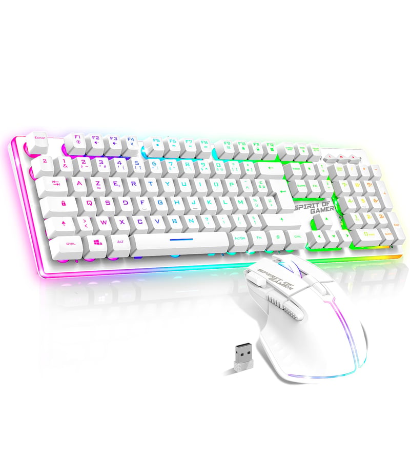 Spirit of Gamer x MK600 Bezdrôtová Polomechanická Herná Klávesnica a Myš Set - Biela, RGB, 4800 DPI, Nabíjateľná, PC/PS4/PS5/Xbox
