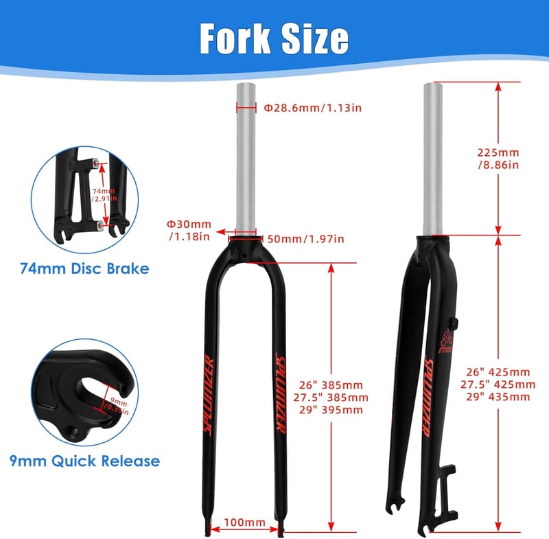 Splumzer 1-1/8" MTB Villás Teleszkóp 26/27.5/29" Alumínium Disc Fékkel