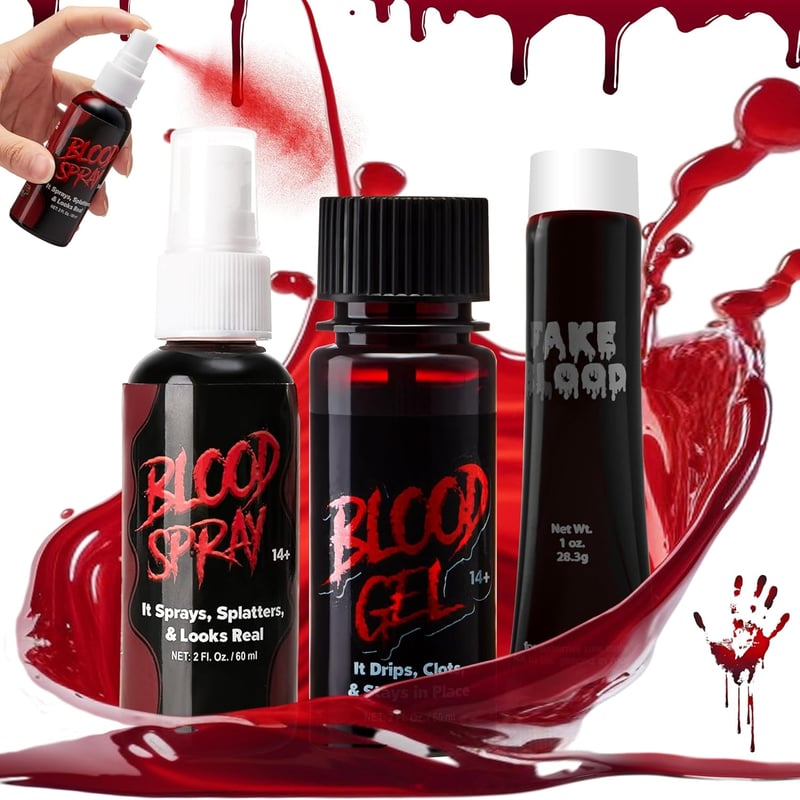 Spooktacular Creations Halloween Vér Szett 3 db - Vér Gél, Spray és Tubus Jelmezhez