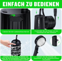 Duș portabil de camping Spopal cu pompă - negru - 10000 mAh 5