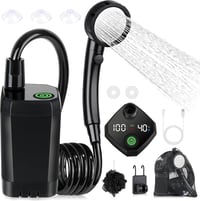 Duș de camping portabil Spopal cu pompă de 6000 mAh, afișaj de temperatură, furtun de 2 m și cap de duș, pentru spălarea mașinii, grădină și plajă 1