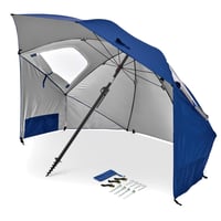 Sport-Brella Premiere UPF 50+ Napernyő Menedék Oldalpanelekkel és Döntési Mechanizmussal, Homokba és Füvbe Rögzíthető Horgonnyal, Élénk Kék 1