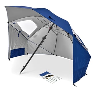 Sport-Brella Premiere UPF 50+ Napernyő Menedék Oldalpanelekkel és Döntési Mechanizmussal, Homokba és Füvbe Rögzíthető Horgonnyal, Élénk Kék