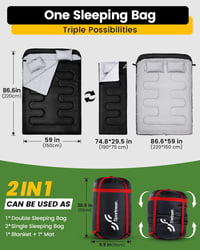 Sportneer 2 személyes hálózsák 220x150 cm, 4 dupla cipzárral és 2 párnával 3