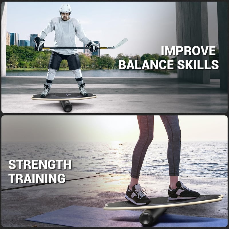 Sportneer 7 az 1-ben Balance Board - Fa egyensúlyozó tábla görgővel és labdával