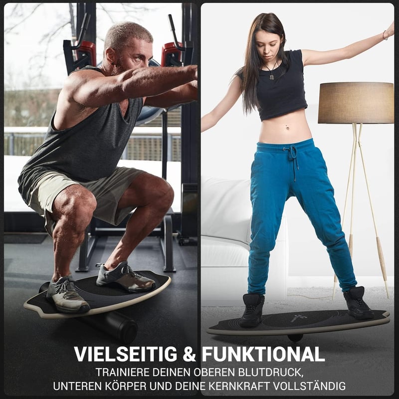 Sportneer 7 az 1-ben Balance Board - Fa egyensúlyozó tábla görgővel és labdával