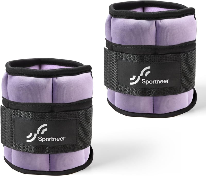 Sportneer Állítható Bokasúly Szett - 0,45-2,25 kg/db, Neoprén, Lila, Erősítő Edzéshez, Aerobikhoz, Otthoni Fitneszhez, Tépőzáras Rögzítéssel - Light Purple