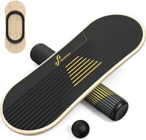 Placă de echilibru Sportneer – placă de echilibru tip wobble board cu 7 moduri, din lemn de mesteacăn, cu bilă de 7,1 cm