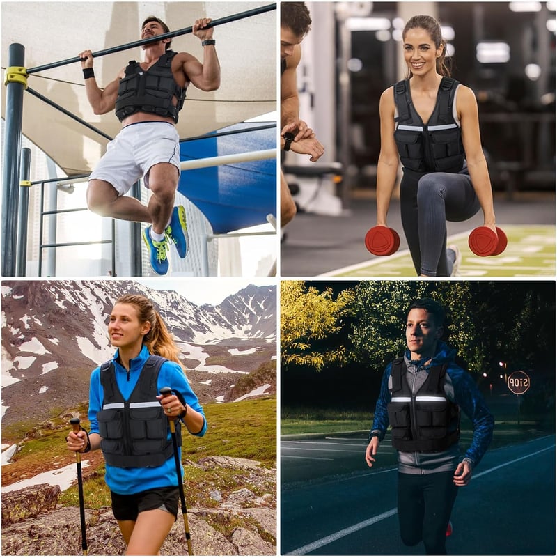 Sportneer Fekete állítható súlymellény futáshoz 0.9-8/0.9-13.6/0.9-19 kg, 16-in-1 erősítő gyakorlatokhoz férfiaknak és nőknek