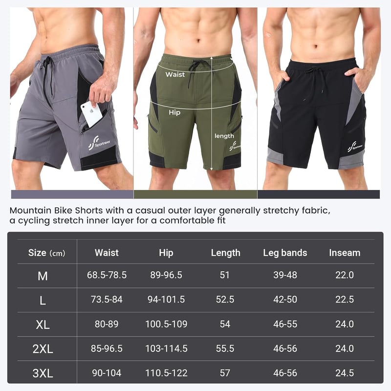 Sportneer Férfi Kerékpáros Nadrág Párnázott 3D Bélés MTB Mountain Bike Biciklis Short Outdoor Sport
