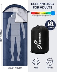 Sportneer Hálózsák Felnőtteknek és Gyerekeknek - 3 Évszakos Vízálló Túrazsák 220x75cm - Könnyű Kempingzsák Cipzáras Aljjal 10-25°C 2