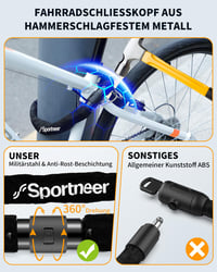 Zámok na bicykel Sportneer, 100 cm, 8 mm reťaz z tvrdenej ocele, kľúčový zámok na bicykel, motocykel, bránu alebo plot, čierny 5