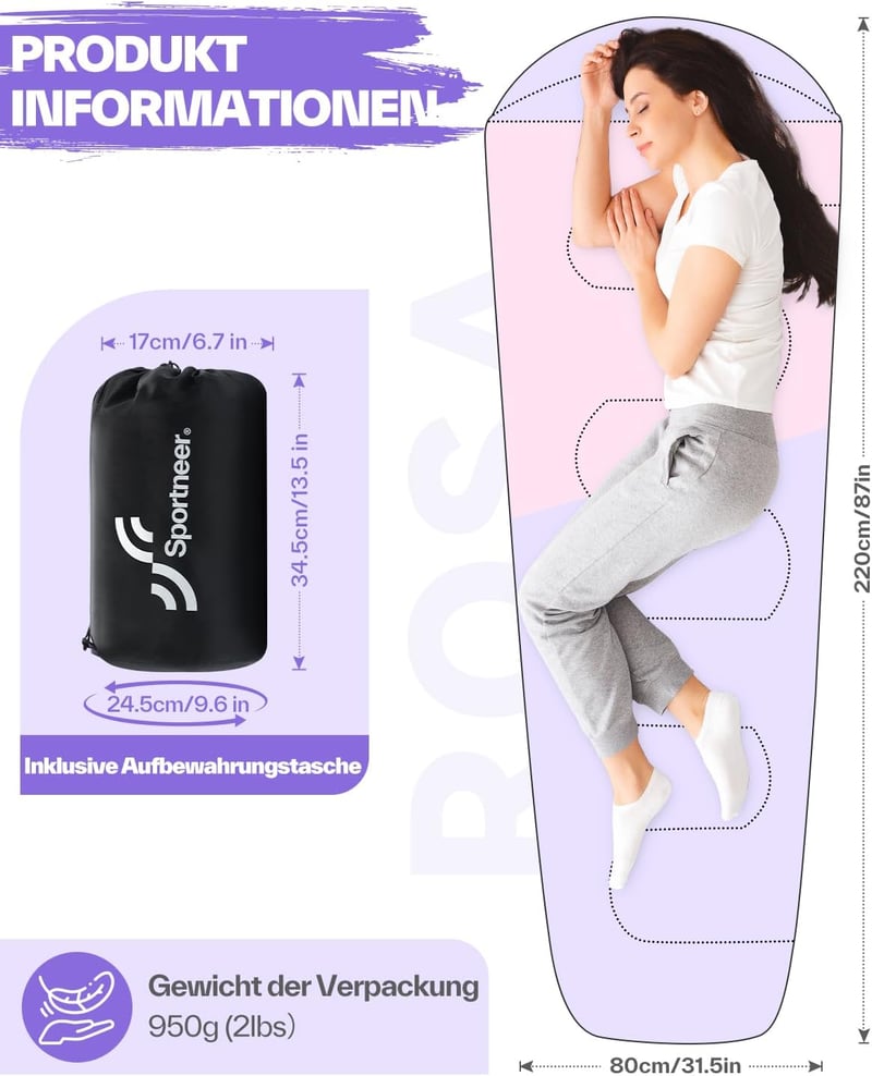 Sportneer Mumia Hálózsák Ultralight 950g - 3-4 Évszakos Kempingzsák Férfiaknak Nőknek