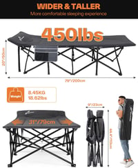 Sportneer Összecsukható Kemping Ágy 204 kg Terhelhetőség Utazáshoz Kerthez - larger: 200 x 79 x 50 cm, Grey 2