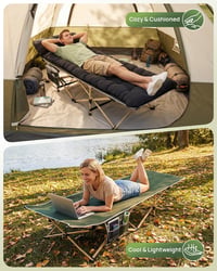 Sportneer Összecsukható Kemping Ágy Matraccal 71/81cm 204kg Terhelhetőség - Army Green + Black 4